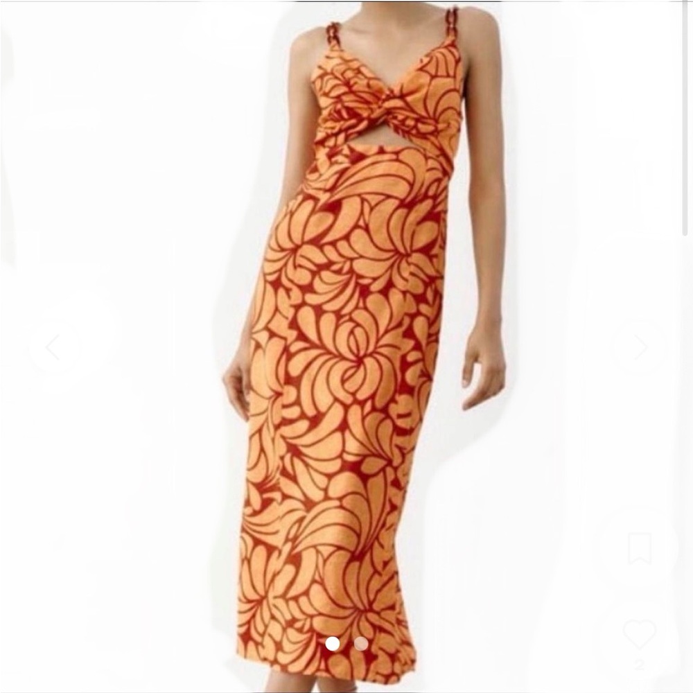 Zara Sleeveless Floral Print Chain Strap Midi Sun Dress - Picture 2 of 16